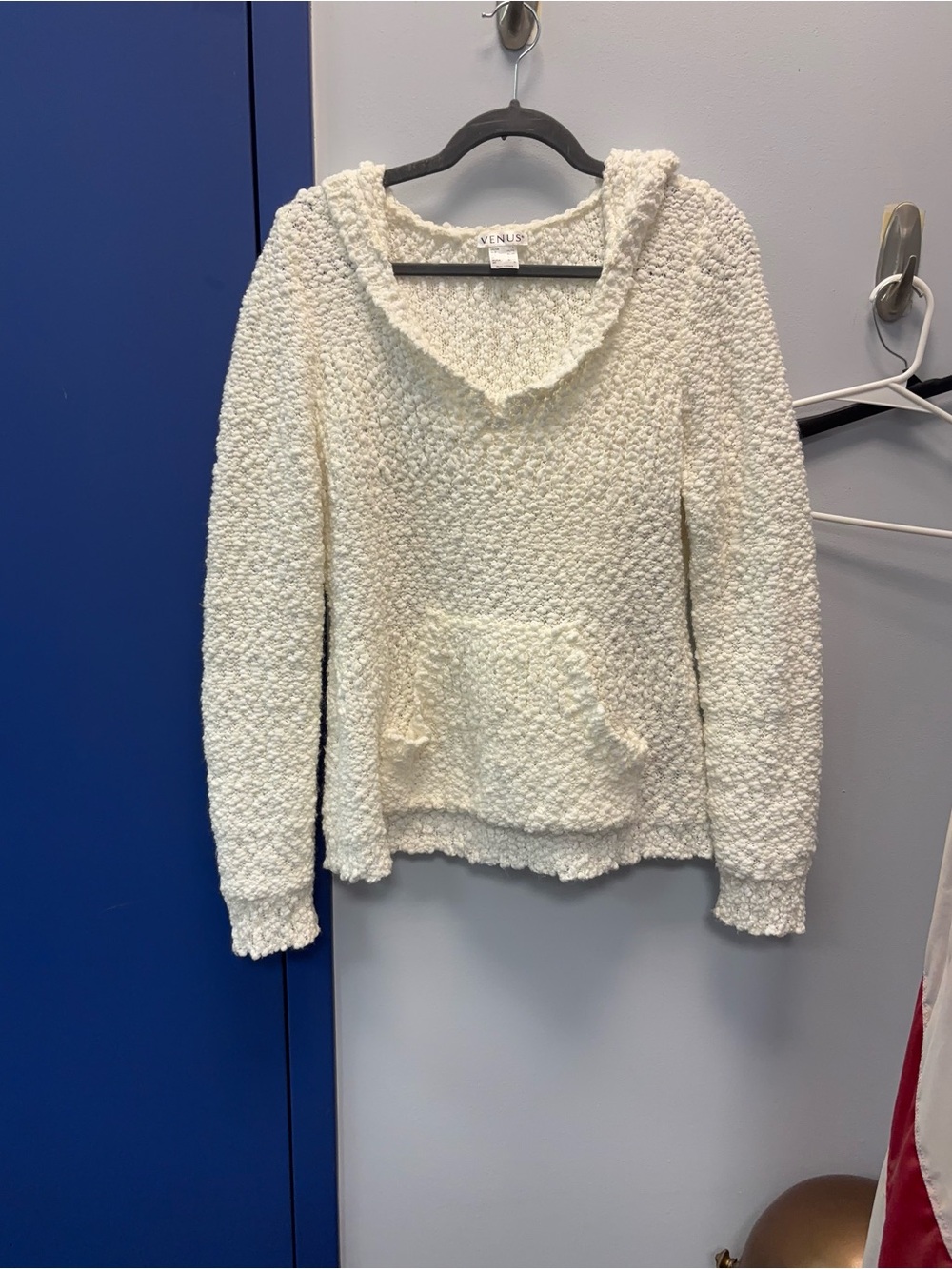 VENUS Ivory Textured Popcorn Knit Hoodie